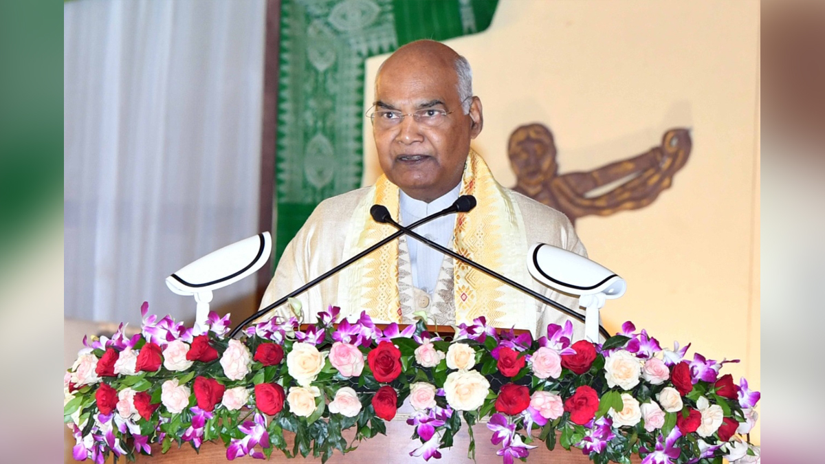 Tamulpur: President Ram Nath Kovind addresses at the 61st annual conference of Bodo Sahitya Sabha at Tamulpur in Assam on Wednesday, May 04, 2022. (Photo: Twitter)