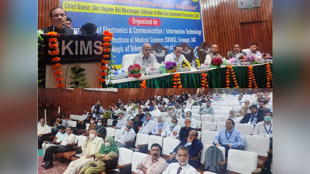 Advisor Rajeev Rai Bhatnagar inaugurates Two day Mid Term Conference-2022 on ‘Telemedicine in Special Conditions and Special Geographies’ at SKIMS Srinagar : Advisor to Lieutenant Governor, Rajeev Rai Bhatnagar today inaugurated two day Mid-Term Conference-2022 on the theme ‘Telemedicine in Special Conditions and Special Geographies’ at SKIMS Auditorium here. The Conference is being organised by Telemedicine Society of India (TSI) in collaboration with Sher-e- Kashmir Institute of Medical Sciences (SKIMS).Addressing the large gathering of eminent doctors, researchers and medical students, Advisor Bhatnagar highlighted that Telemedicine and Teleconsultation is now a new normal in present age of digital world and we need to build on it and adopt it. He remarked that the COVID pandemic forced everyone to adopt digital means for communication and tele-consultations formed core way of getting medical advices during pandemic.Lauding the efforts of SKIMS in developing critical medical infrastructure facilities, Advisor Bhatnagar remarked that SKIMS is a pioneer across the country as far as Telemedicine is concerned and it has made remarkable achievements in developing the facilities of teleconsultations. Highlighting about the development of medical infrastructure in last few years, Advisor Bhatnagar said that the present government under the able guidance of Lieutenant Governor Manoj Sinha is making remarkable strides and achievements in establishing state of art medical infrastructure across the Union Territory of Jammu and Kashmir. He highlighted that seven new Medical Colleges; five of them being operational, two AIIMS and other medical institutions have been established in last three years.The Advisor further remarked that due to Covid-19 pandemic, the capability for critical care has amplified in J&K. He highlighted that with the help of technology everyone has capability to connect and deliver services through digital means. He also lauded the TSI and SKIMS for holding this unique conference in J&K. Addressing the gathering, Administrative Secretary, H&ME Department, Bhupinder Kumar said that in recent years lot of strides have been made in adoption of technology for improving health services across J&K. He added that Hospital Management Information System will revolutionise the health care services in coming years and the J&K Government has already integrated several hospital under HMIS for delivering best possible health care facilities to public. Addressing the gathering, Director SKIMS, Dr. Parvaiz Koul said that the deliberations of this conference will significantly improve the telemedicine services in this institute as well as other health care facilities of J&K. He also highlighted about the basic contours of this two day conference and its significance.Among others, Dean Faculty SKIMS, Dr. Tariq Gojwari; President TSI, Prasanta Pradhan; former President TSI, Vimal Wakhlu and others also spoke on the broad theme of this conference. Rajeev Rai Bhatnagar Rajiv Rai Bhatnagar, Rajeev Rai Bhatnagar, Advisor to Lieutenant Governor, Srinagar, Kashmir, Jammu And Kashmir, Jammu & Kashmir, Mid Term Conference 2022, Telemedicine Society of India, TSI, SKIMS