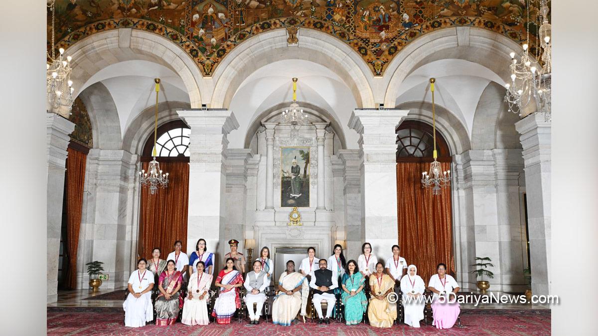 Droupadi Murmu, President of India, President, Indian President, Rashtrapati, National Florence Nightingale Awards 2025, Jagat Prakash Nadda, JP Nadda, Anupriya Patel, Prataprao Jadhav, Prataprao Ganpatrao Jadhav